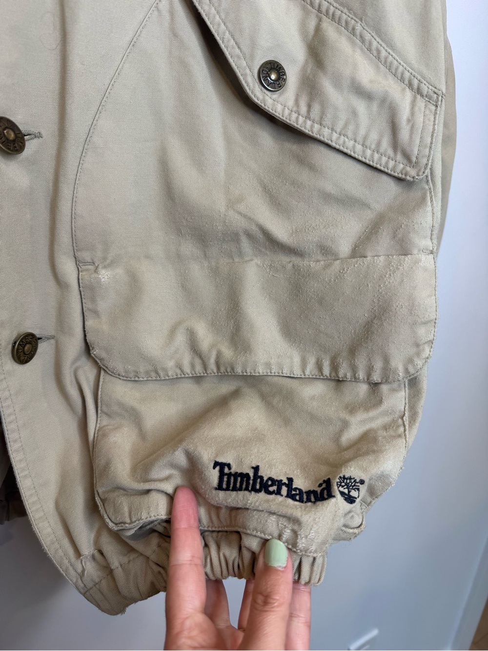 Vintage 1996 Timberland Rugged barn Jacket Beige Canvas Utility Coat pocket - Picture 8 of 15